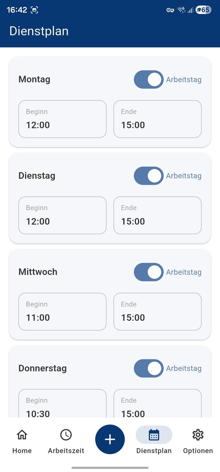 Schedule configuration per weekday with start and end times