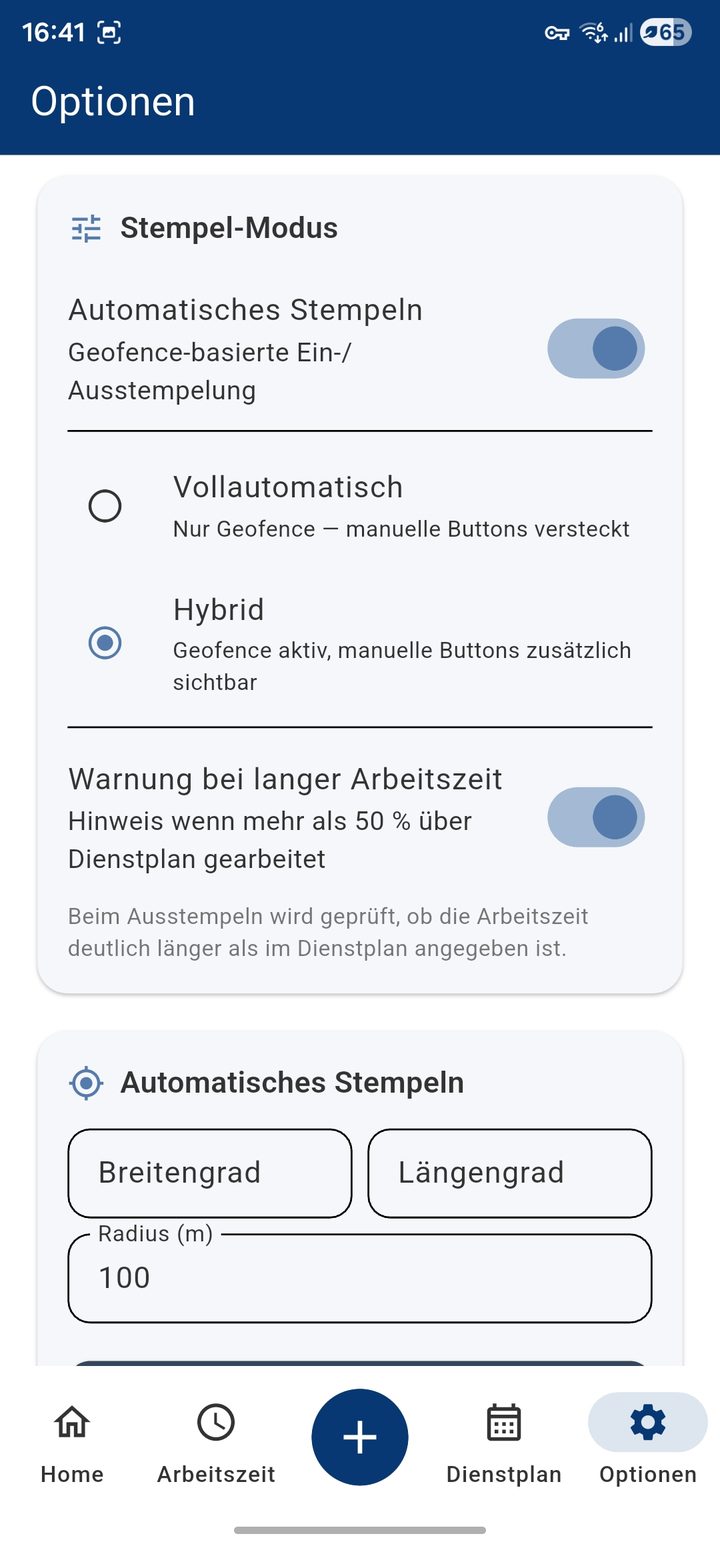 Automatic clock-in via geofence with fully-automatic / hybrid mode